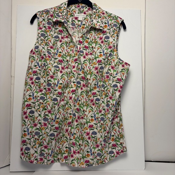 Charter Club Tops - Charter Club Women Floral Sleeveless Button Down Shirt White Pink Cotton Sz 16